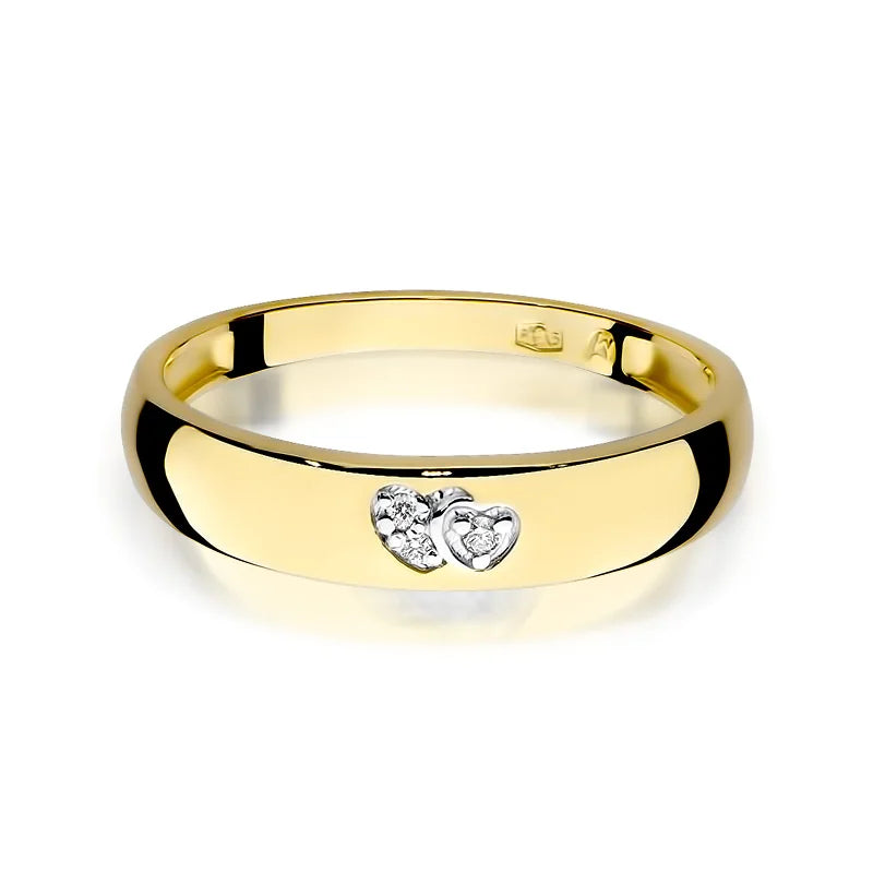 14k gold ring with 2 white zirconia hearts. Classic design with modern twist. Packed in black box, paper, and gift bag.