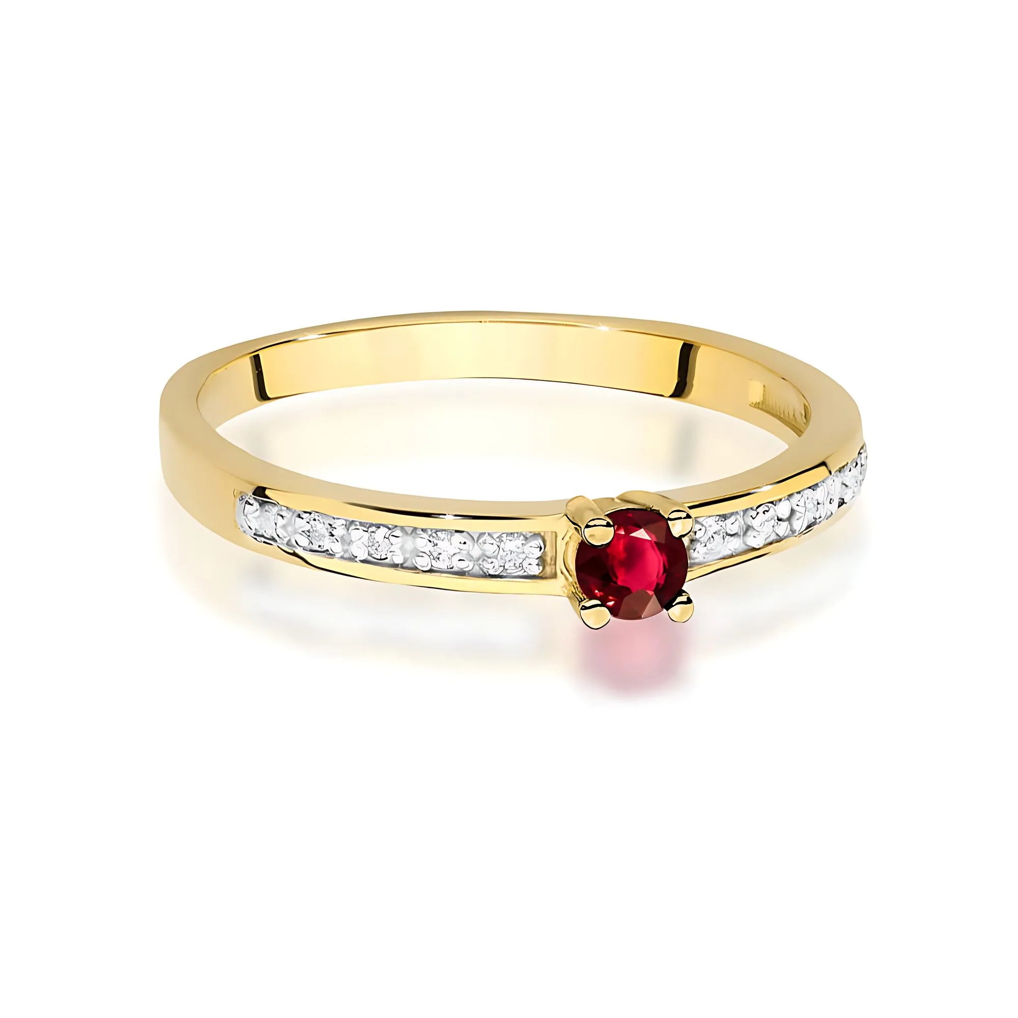 14k gold ring with 0.15ct ruby and 0.05ct diamonds. Packed in black box, paper and gift bag.