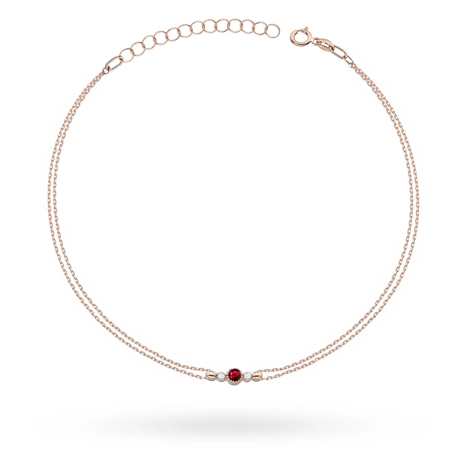 14k Rose Gold (585) Bracelet | 0.15ct Ruby & 0.029ct Diamonds