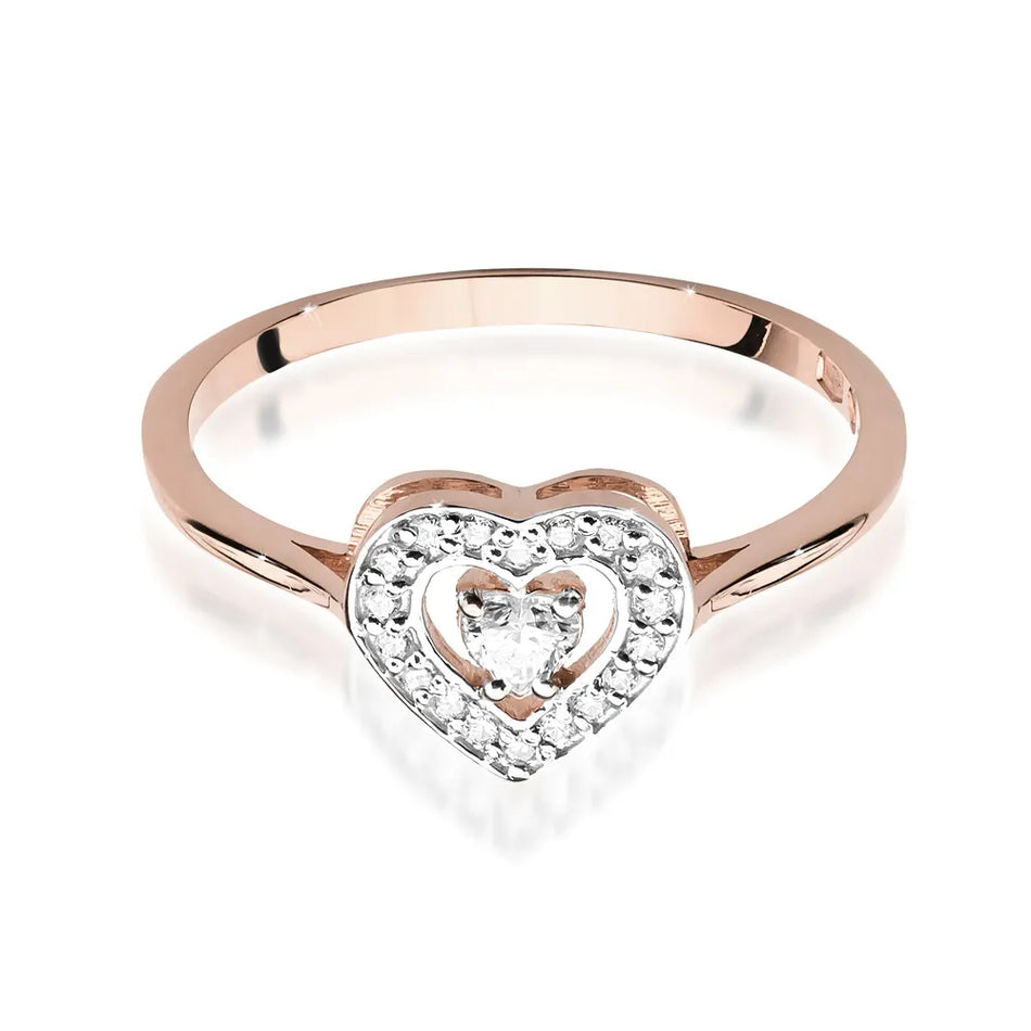 14K rose gold ring with 0.10ct diamond and 18 diamonds of total mass 0.09ct. Ring is packed in black box, paper and gift bag.