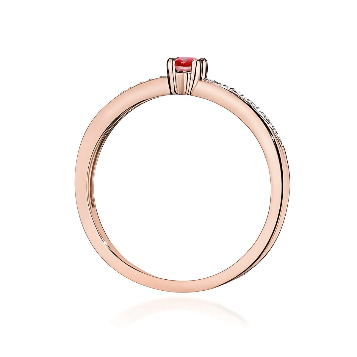 14k rose gold ring with 0.15ct ruby and 0.05ct diamonds. Packed in black box, paper and gift bag.