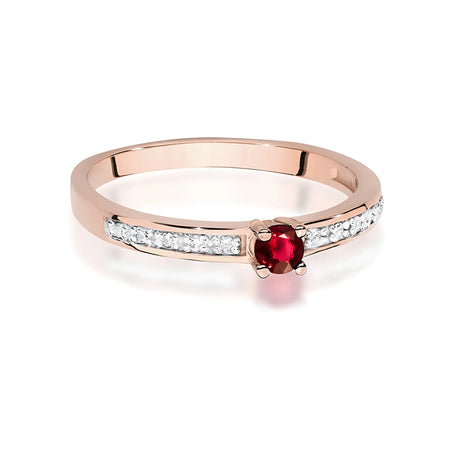 14k rose gold ring with 0.15ct ruby and 0.05ct diamonds. Packed in black box, paper and gift bag.