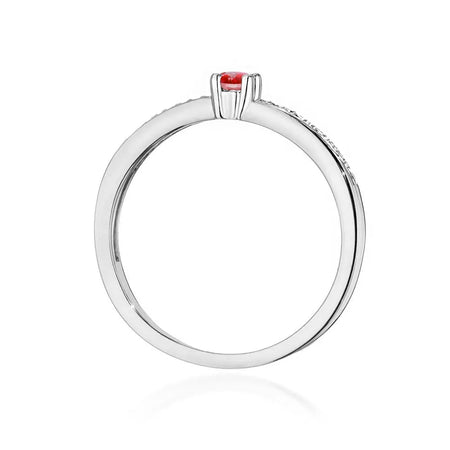 14k white gold ring with 0.15ct ruby and 0.05ct diamonds. Packed in black box, paper and gift bag.