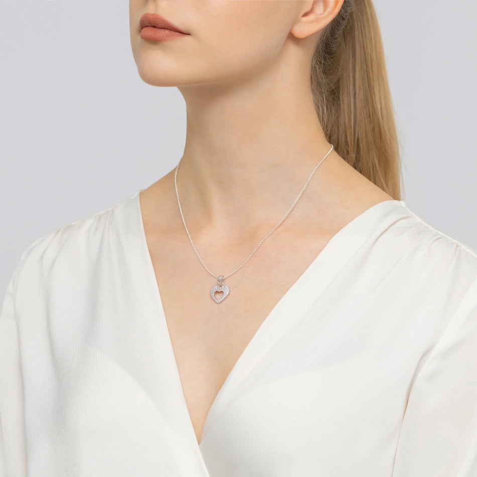 Sterling Silver (925) Necklace | Heart-in-Heart Pendant & Cubic Zirconia | GREMARI