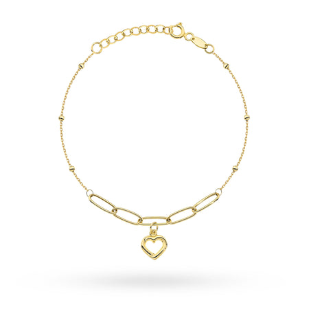 zlatý náramek se srdcem a korálky b-gw-447-585