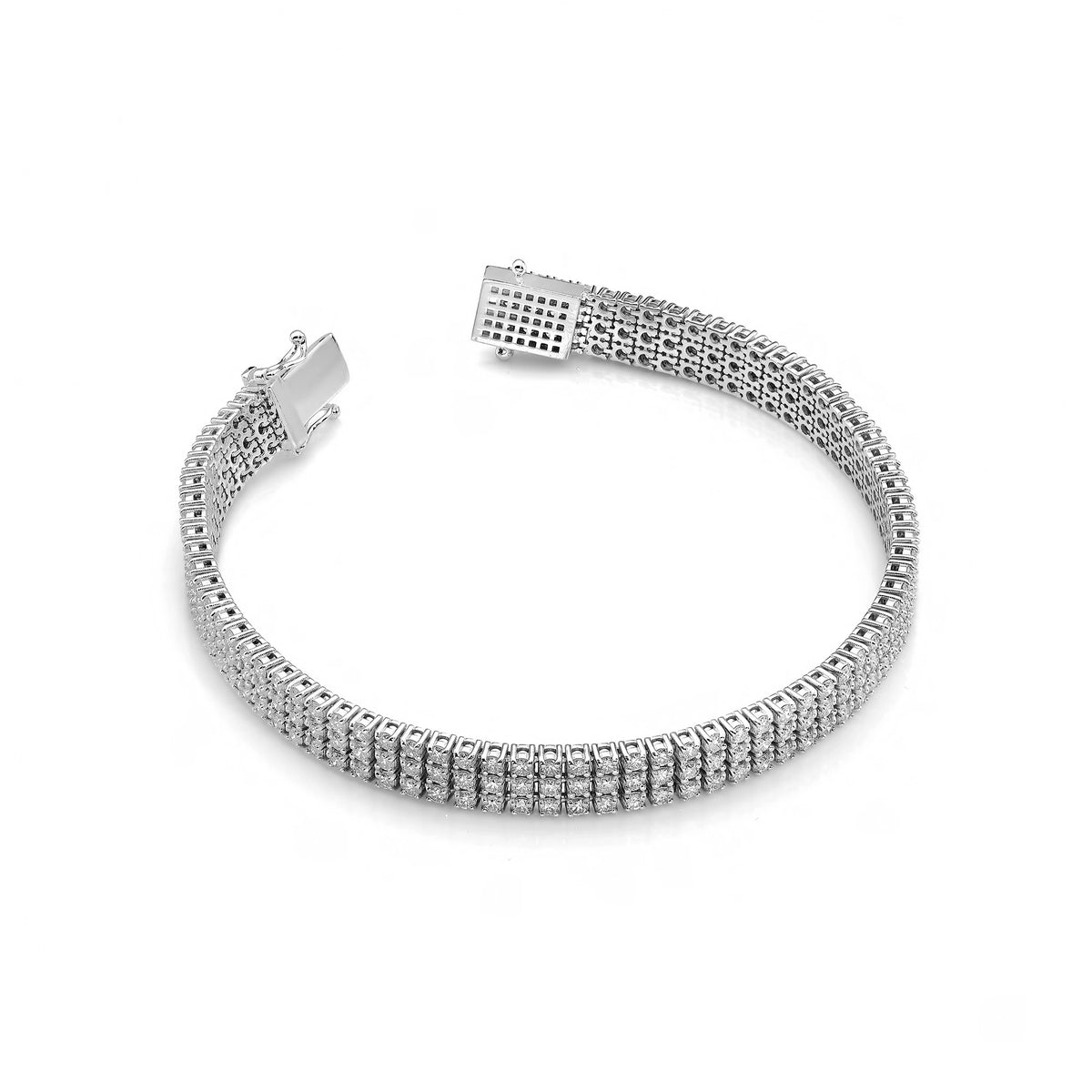 Třířadý tenisový náramek z bílého zlata s 222 round přírodními diamanty – 4.44ct