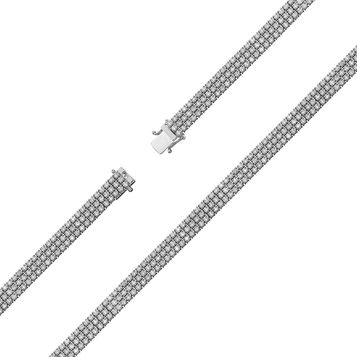 Třířadý tenisový náramek z bílého zlata s 222 round přírodními diamanty – 4.44ct