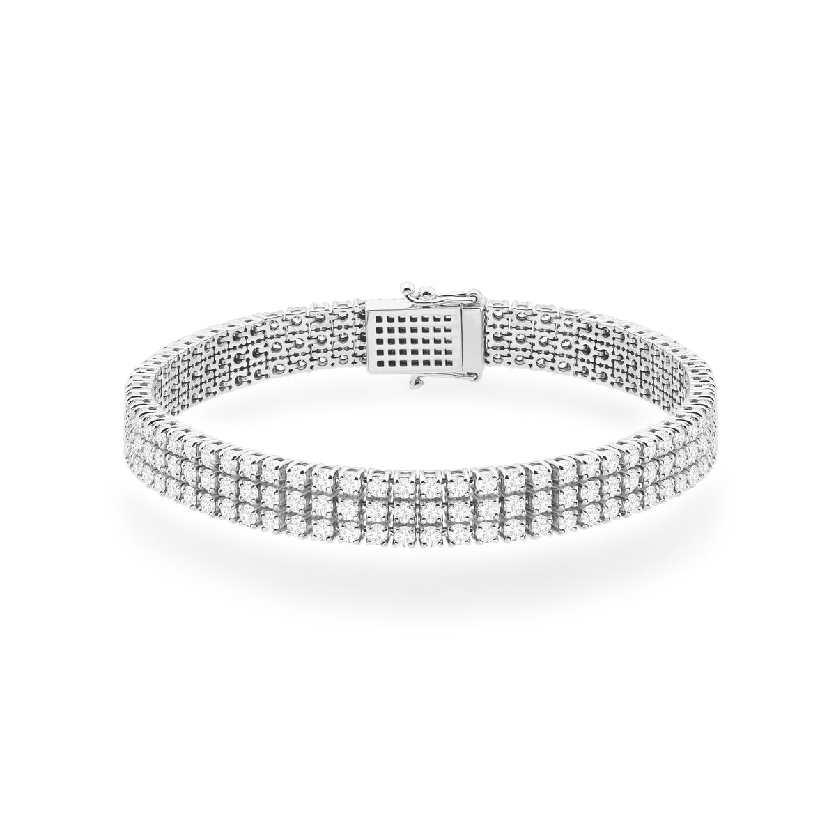 Třířadý tenisový náramek z bílého zlata s 222 round přírodními diamanty – 4.44ct