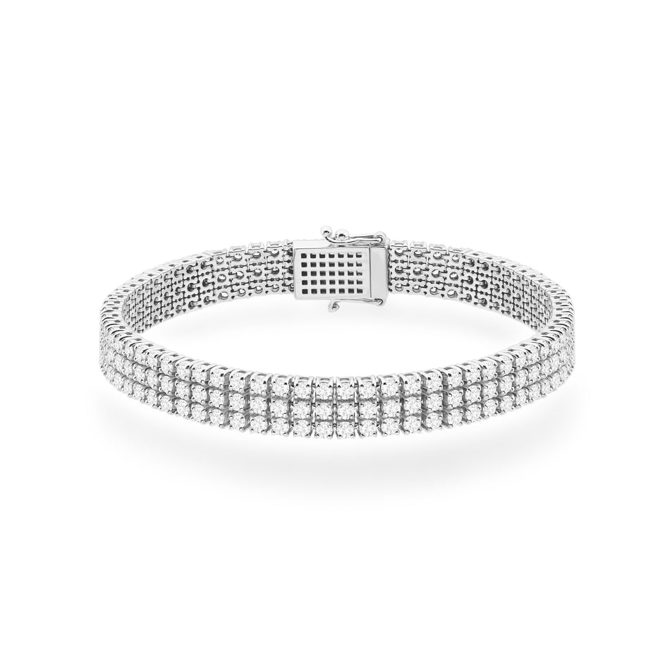 Třířadý tenisový náramek z bílého zlata s 222 round lab-grown diamanty – 4.44ct
