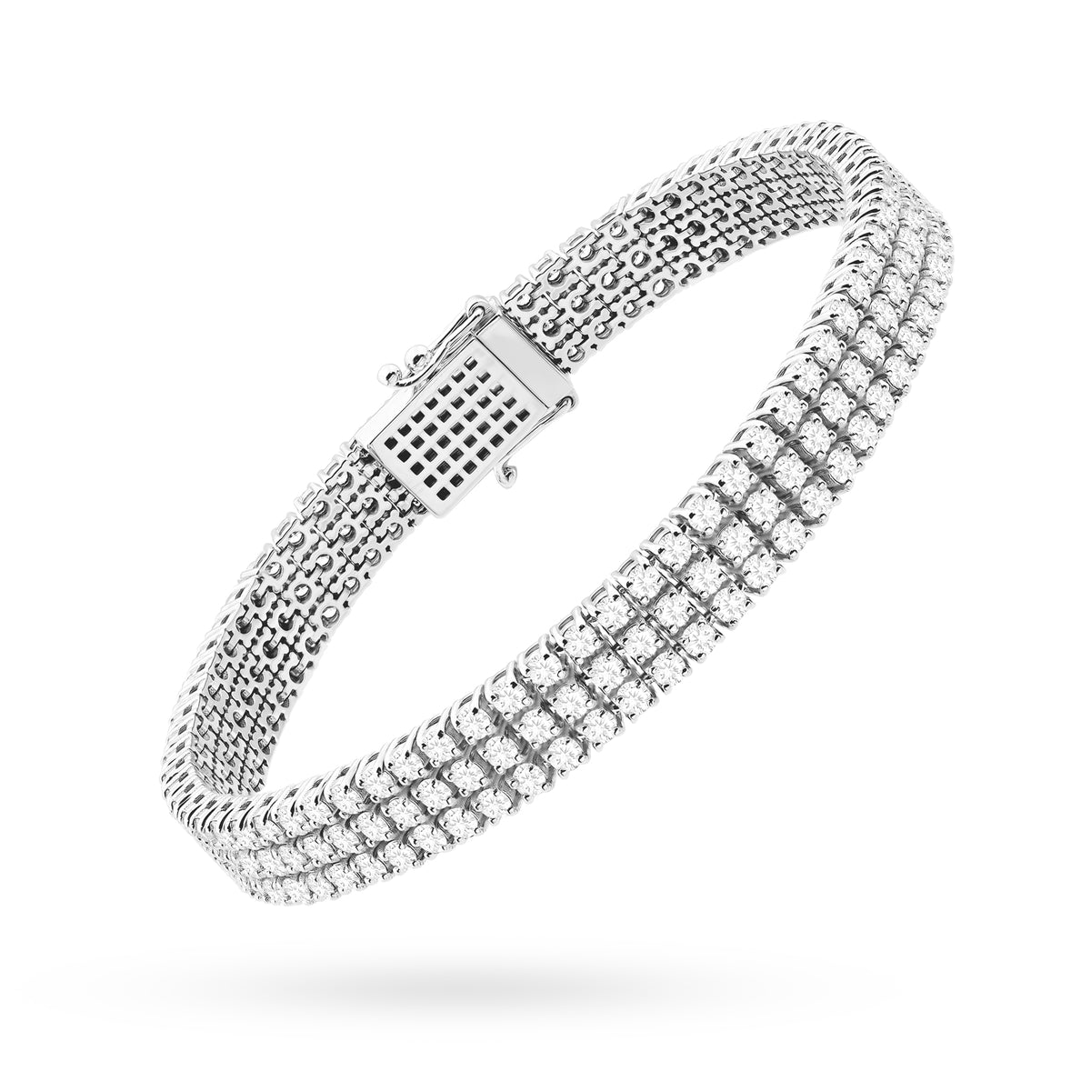 Třířadý tenisový náramek z bílého zlata s 222 round lab-grown diamanty – 4.44ct