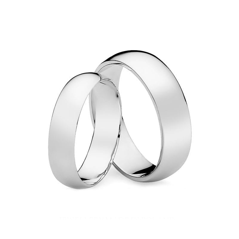 Classic Half-round White Gold Wedding Bands Rings 5 and 6mm