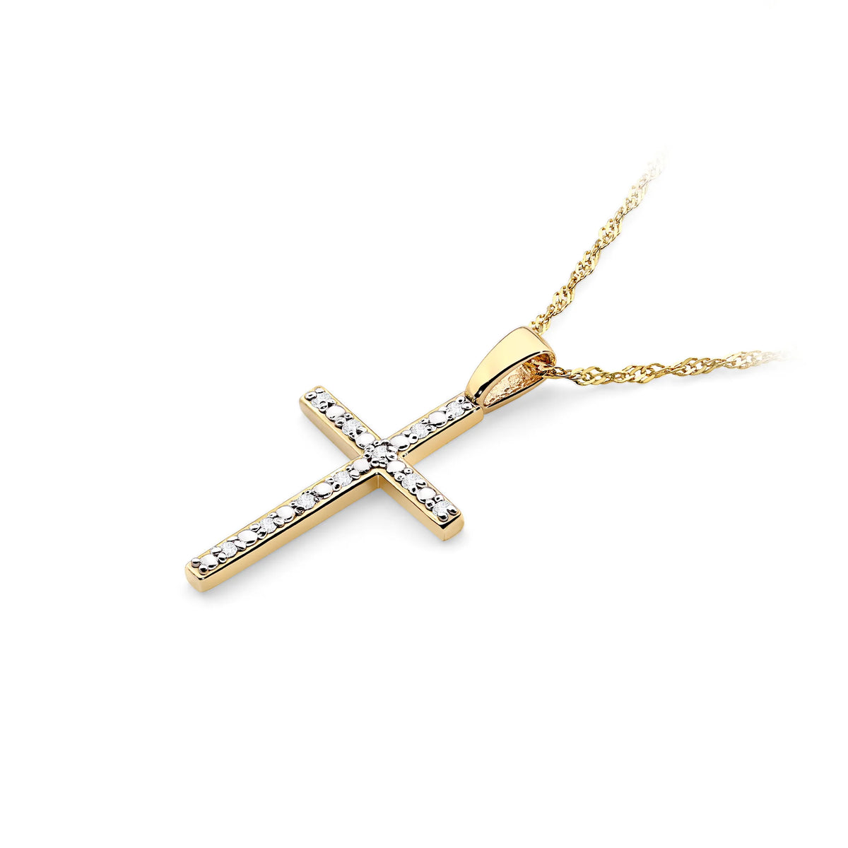 Křížek ze žlutého zlata s diamanty 0,05 ct