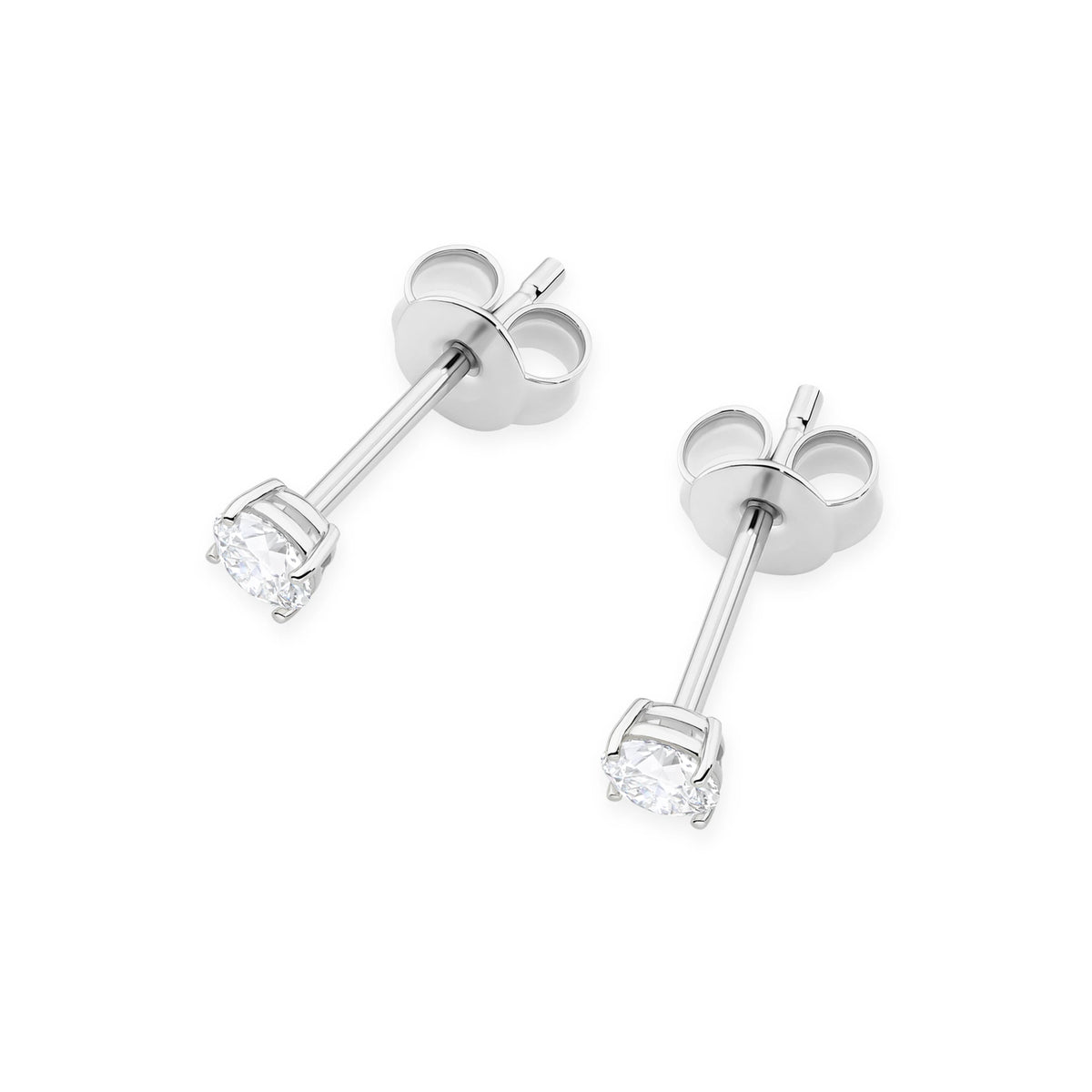 White Gold Stud Earrings with 2 × 0,15ct Round Diamonds | 585 (14k) White Gold Stud Earrings