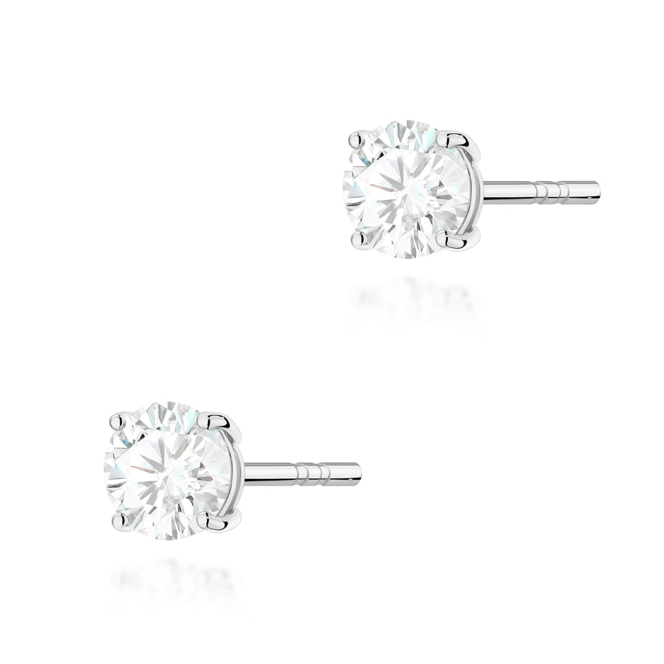 White Gold Stud Earrings with 2 × 0,50ct Round Diamonds | 585 (14k) White Gold Stud Earrings