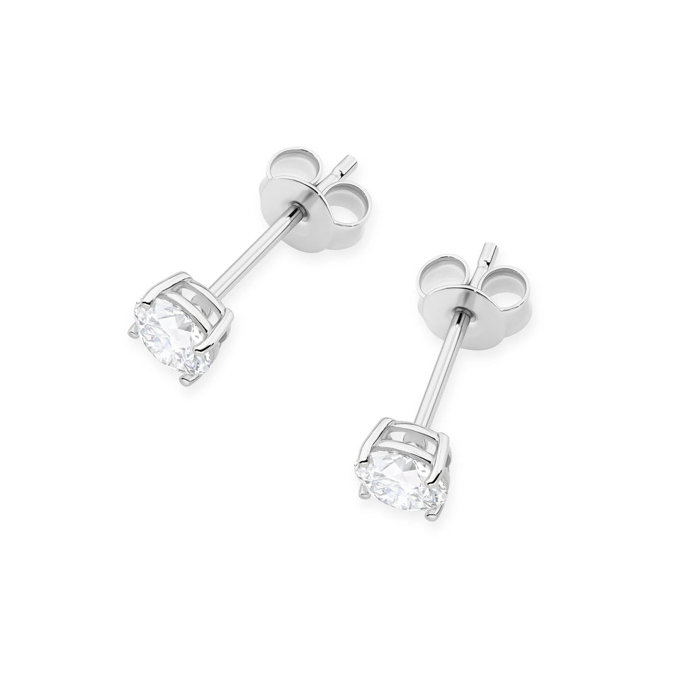 White Gold Stud Earrings with 2 × 0,50ct Round Diamonds | 585 (14k) White Gold Stud Earrings