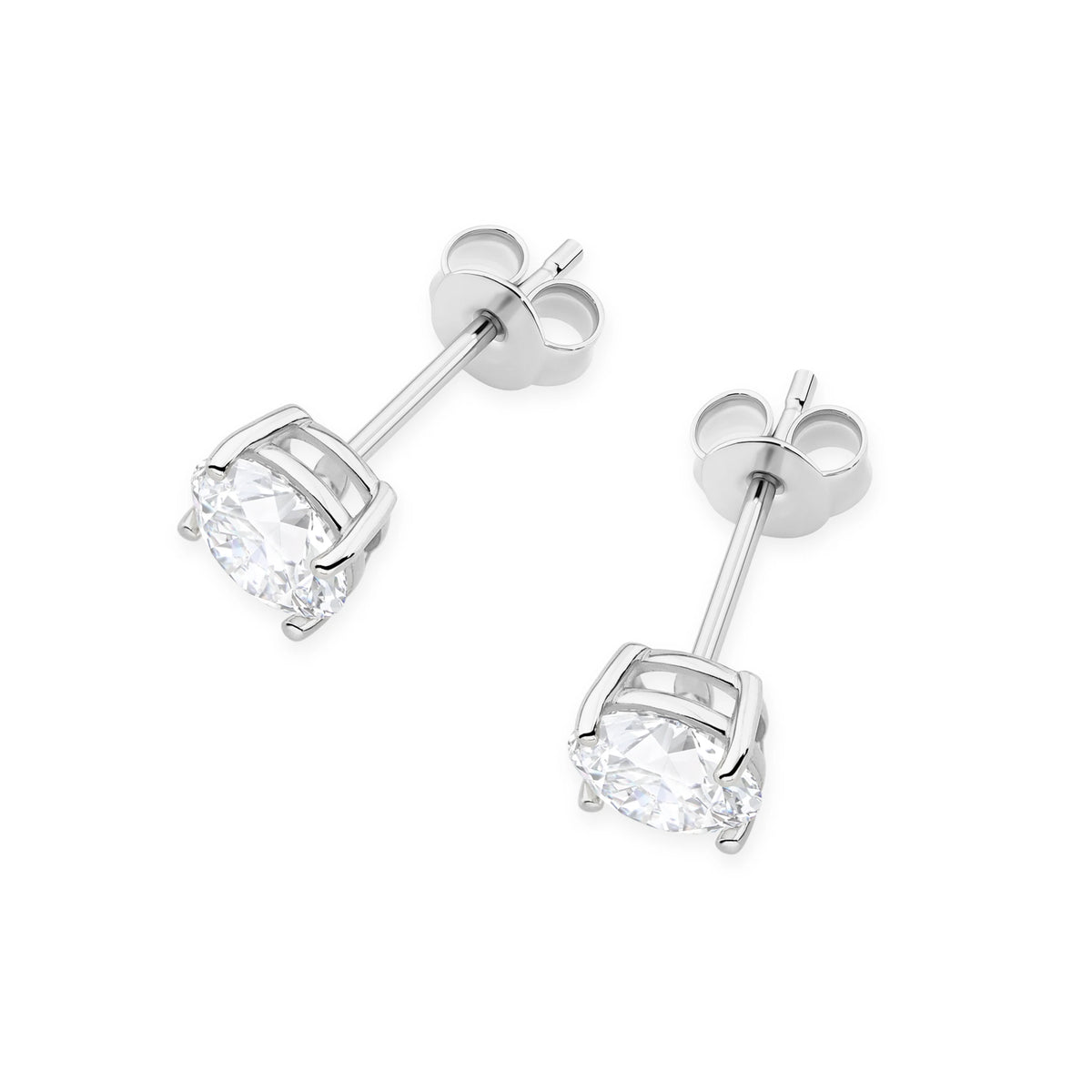 White Gold Stud Earrings with 2 × 1,00ct Round Diamonds | 585 (14k) White Gold Stud Earrings