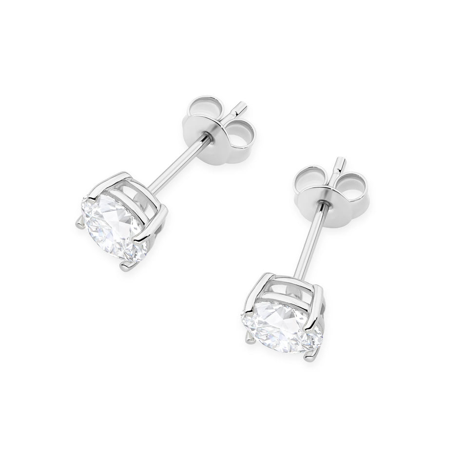 White Gold Stud Earrings with 2 × 1,00ct Round Diamonds | 585 (14k) White Gold Stud Earrings