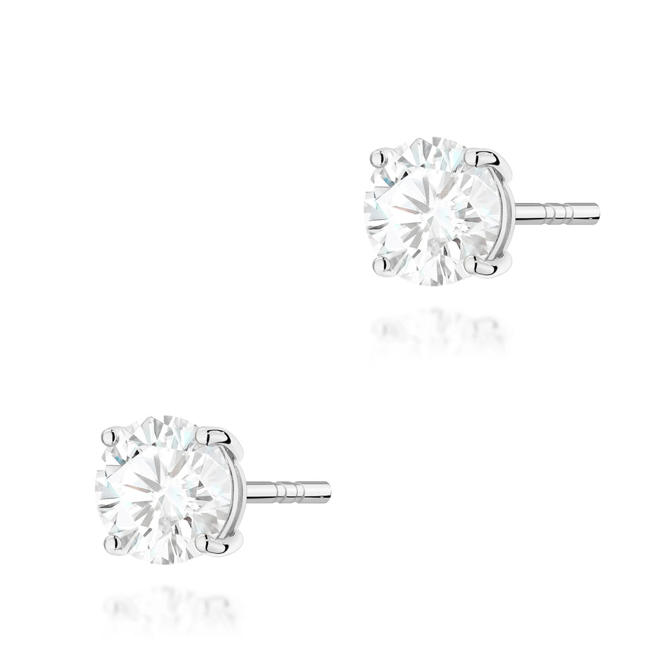 White Gold Stud Earrings with 2 × 1,00ct Round Lab-Grown Diamonds | 585 (14k) White Gold Stud Earrings