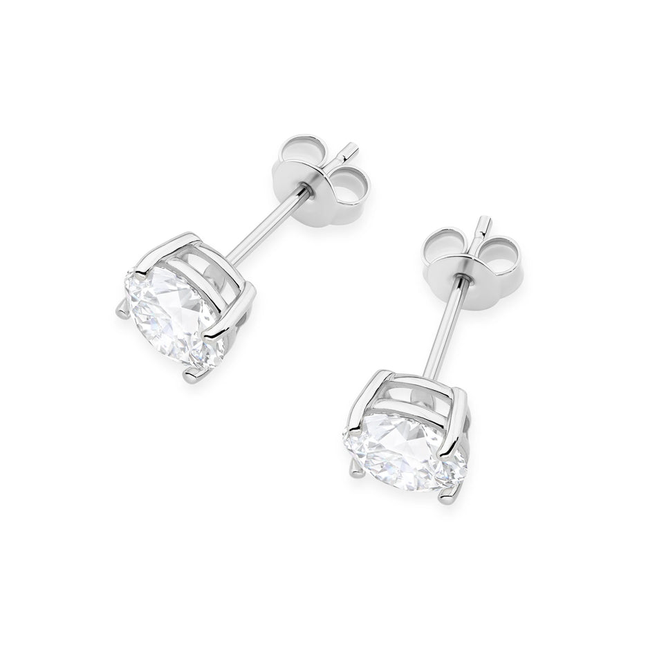 White Gold Stud Earrings with 2 × 1,50ct Round Lab-Grown Diamonds | 585 (14k) White Gold Stud Earrings