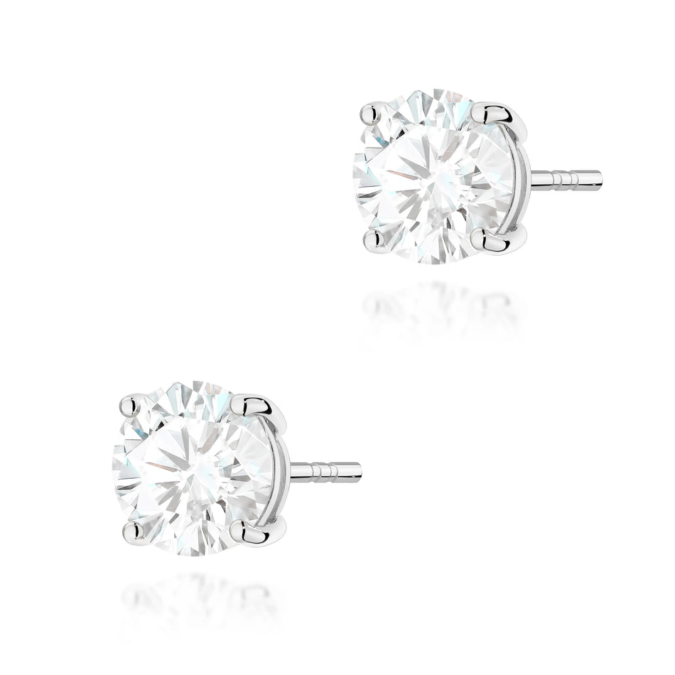 White Gold Stud Earrings with 2 × 2,00ct Round Lab-Grown Diamonds | 585 (14k) White Gold Stud Earrings