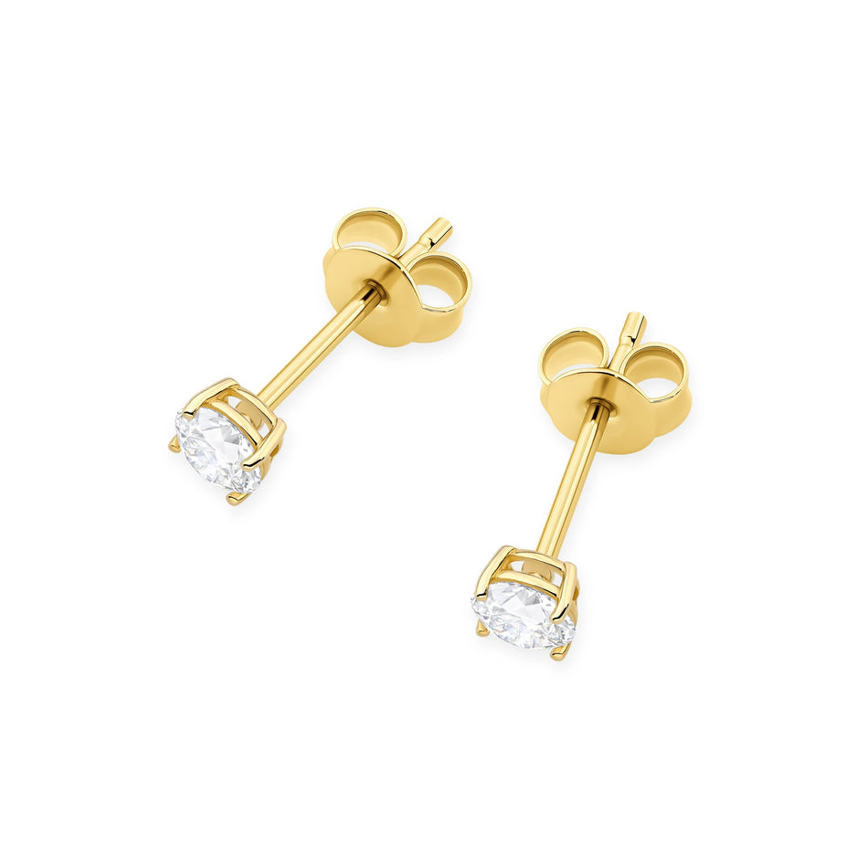 Yellow Gold Stud Earrings with 2 × 0,30ct Round Diamonds | 585 (14k) Yellow Gold Stud Earrings