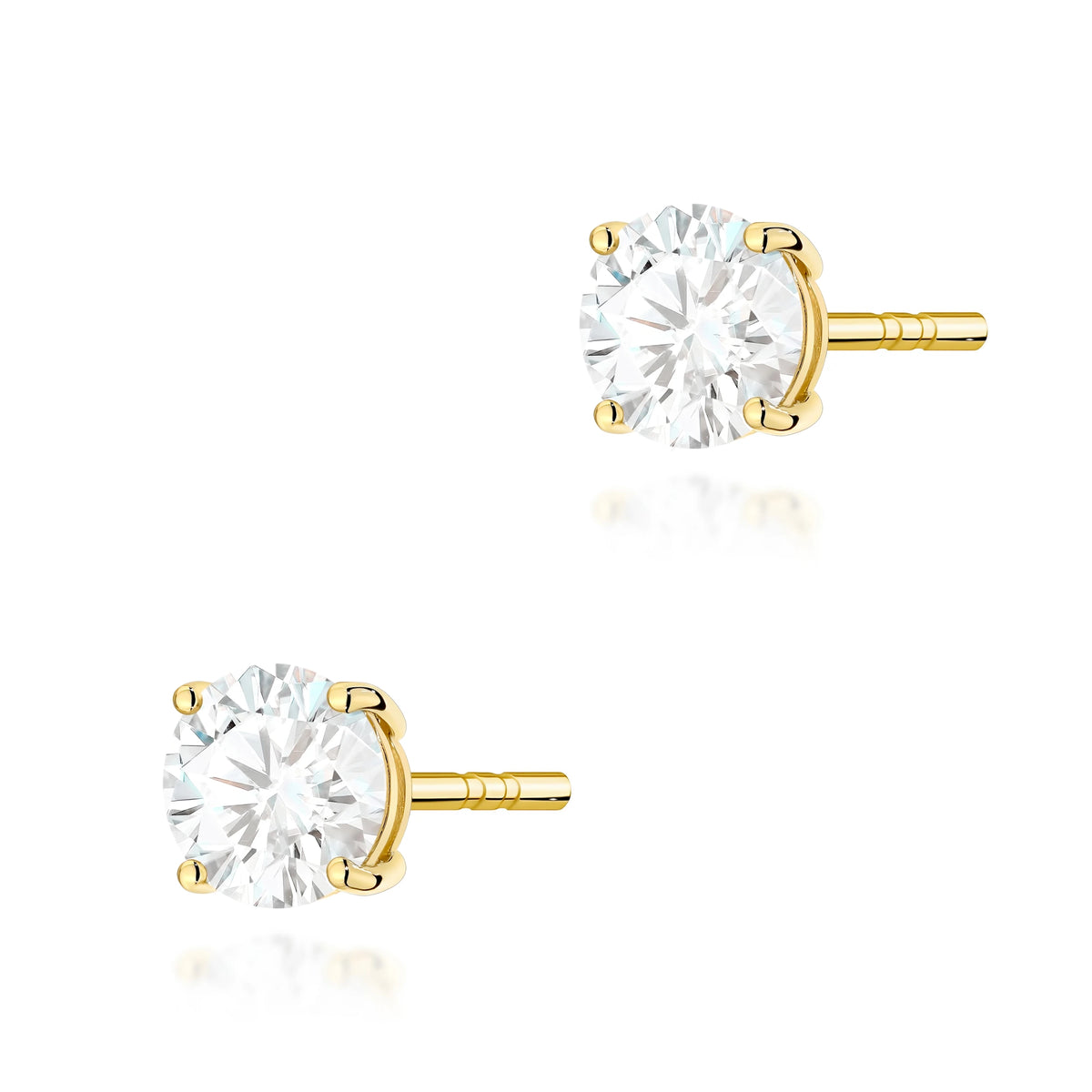 Yellow Gold Stud Earrings with 2 × 0,70ct Round Diamonds | 585 (14k) Yellow Gold Stud Earrings
