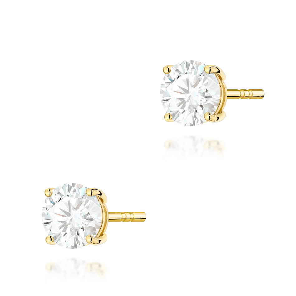 Yellow Gold Stud Earrings with 2 × 1,00ct Round Diamonds | 585 (14k) Yellow Gold Stud Earrings
