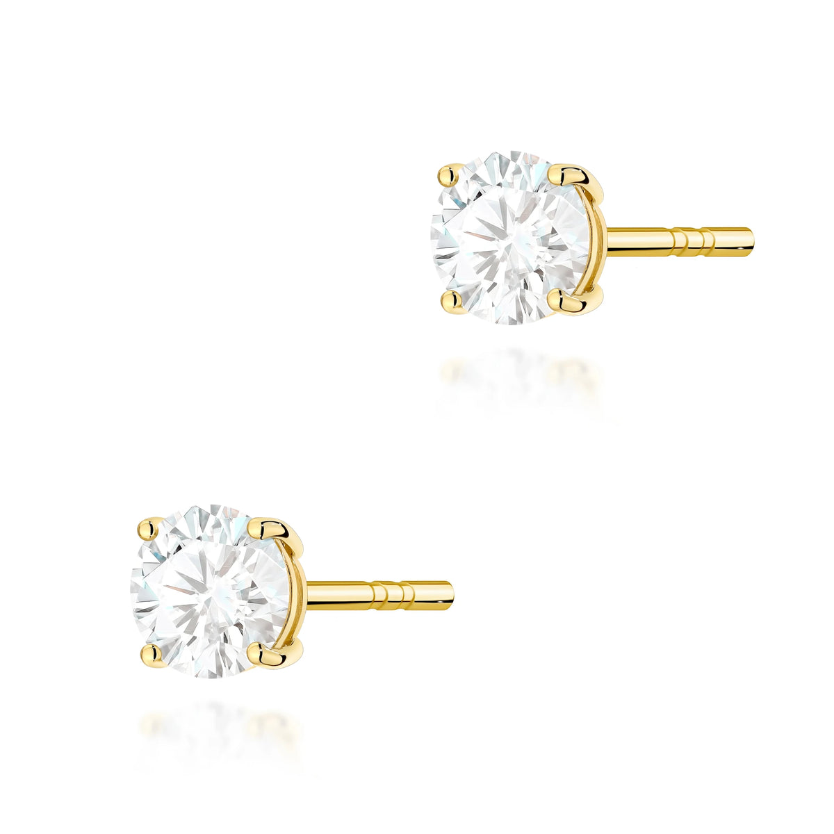Yellow Gold Stud Earrings with 2 × 0,50ct Round Lab-Grown Diamonds | 585 (14k) Yellow Gold Stud Earrings