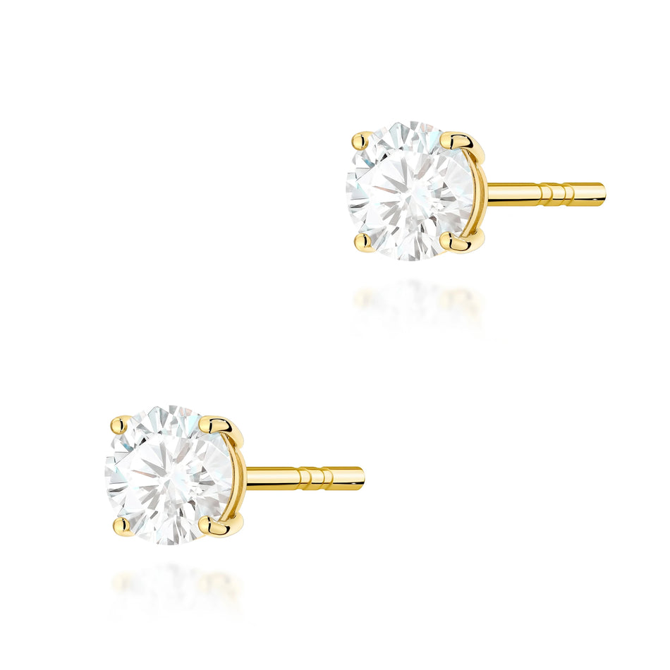 Yellow Gold Stud Earrings with 2 × 0,50ct Round Lab-Grown Diamonds | 585 (14k) Yellow Gold Stud Earrings