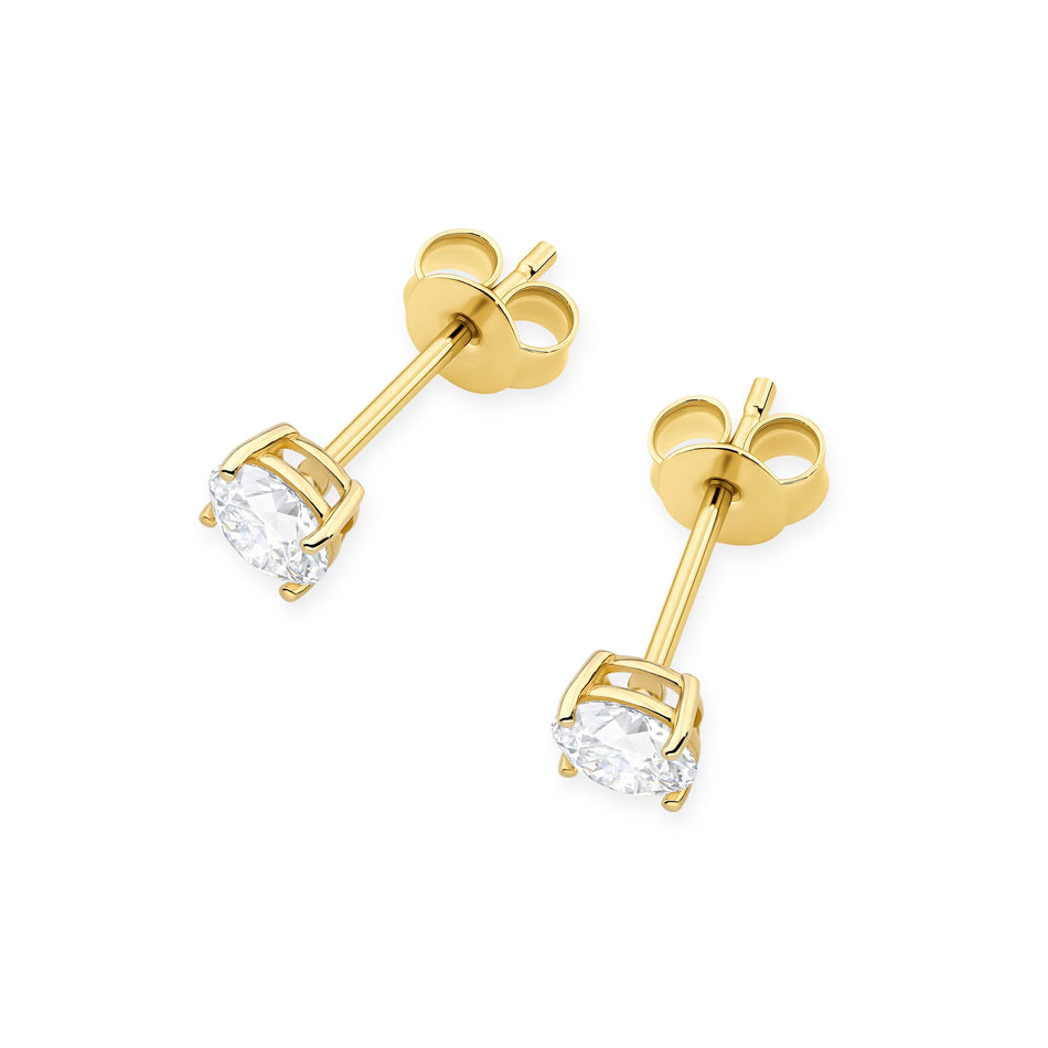 Yellow Gold Stud Earrings with 2 × 0,50ct Round Lab-Grown Diamonds | 585 (14k) Yellow Gold Stud Earrings