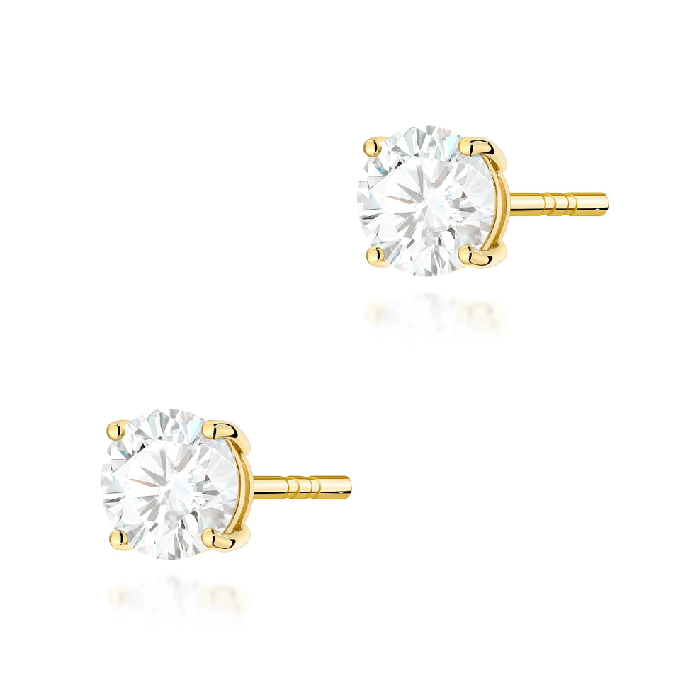 Yellow Gold Stud Earrings with 2 × 0,70ct Round Lab-Grown Diamonds | 585 (14k) Yellow Gold Stud Earrings