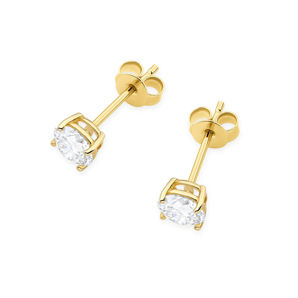 Yellow Gold Stud Earrings with 2 × 0,70ct Round Lab-Grown Diamonds | 585 (14k) Yellow Gold Stud Earrings