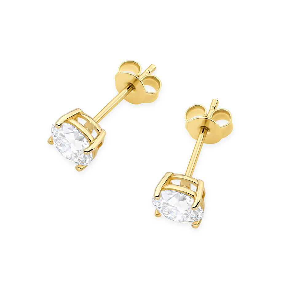 Yellow Gold Stud Earrings with 2 × 1,00ct Round Lab-Grown Diamonds | 585 (14k) Yellow Gold Stud Earrings