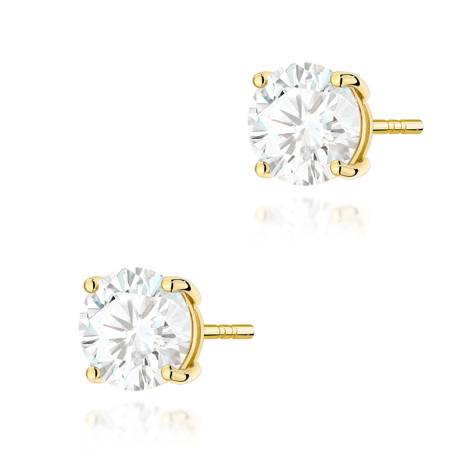 Yellow Gold Stud Earrings with 2 × 2,00ct Round Lab-Grown Diamonds | 585 (14k) Yellow Gold Stud Earrings