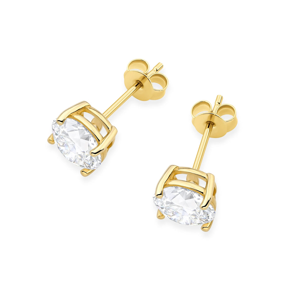 Yellow Gold Stud Earrings with 2 × 2,00ct Round Lab-Grown Diamonds | 585 (14k) Yellow Gold Stud Earrings