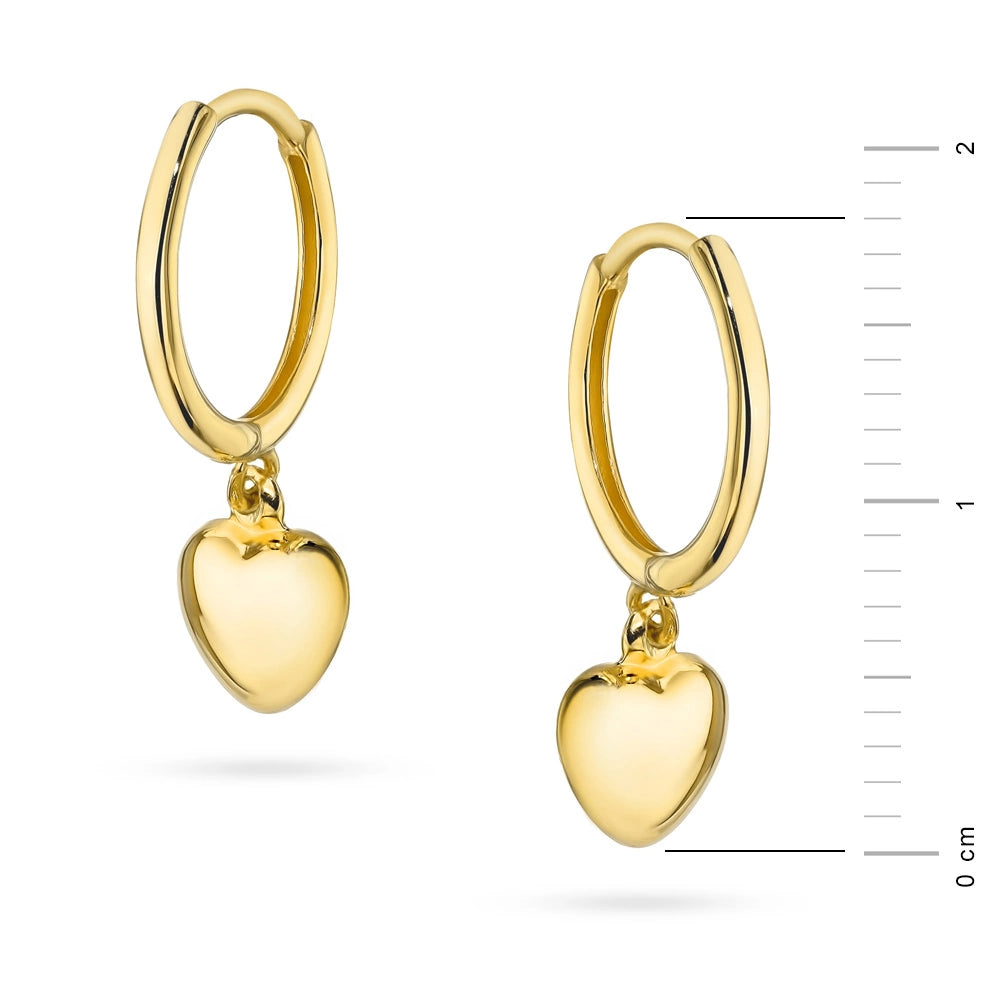 Yellow Gold Hoop Earrings with Heart Charms | 585 (14k) Yellow Gold Hinged Hoop Clasp Earrings
