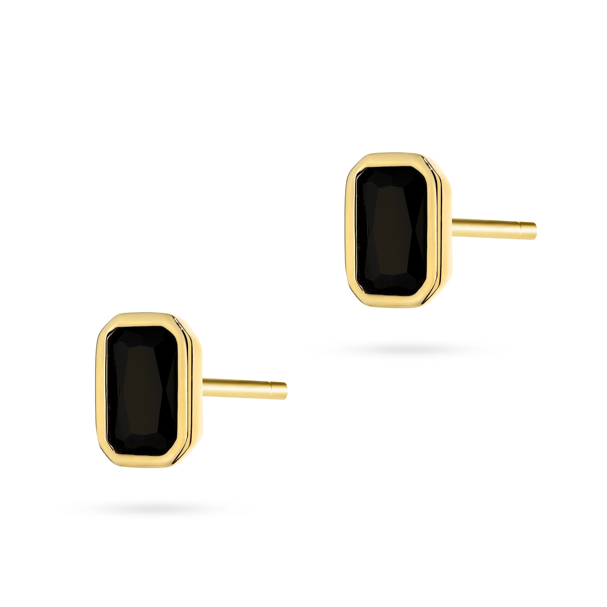 Yellow Gold Rectangular Stud Earrings with Black Cubic Zirconia | 585 (14k) Yellow Gold Stud Earrings
