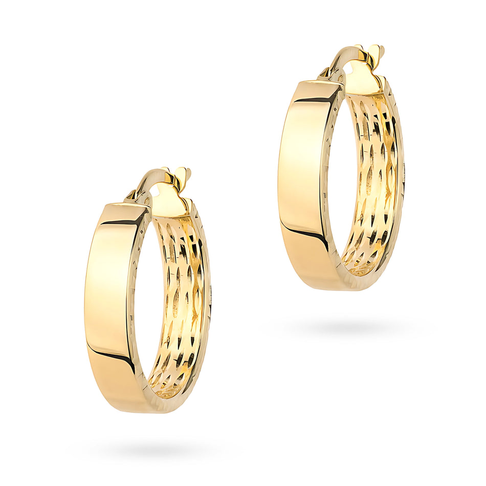Yellow Gold Bold Diamond-Cut Hoop Earrings | 585 (14k) Yellow Gold English Clasp Earrings