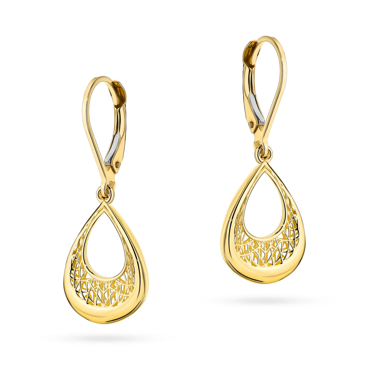 Yellow Gold Openwork Teardrop Earrings with English Clasp | 585 (14k) Yellow Gold English Clasp Earrings
