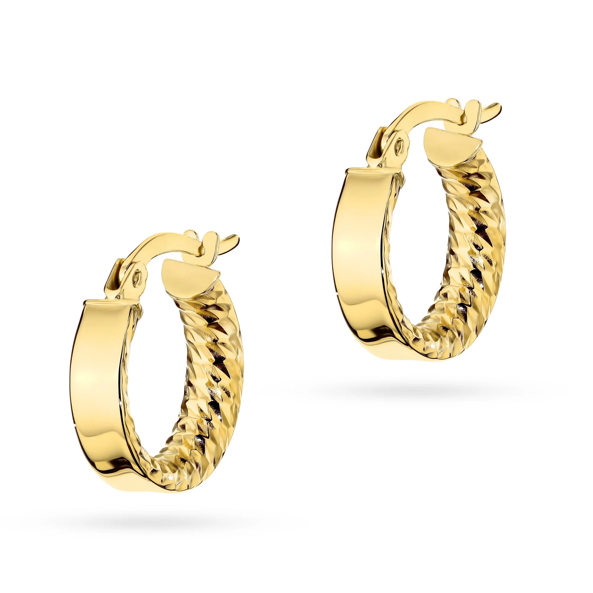 Yellow Gold Hoop Earrings with Diamond-Cut Interior | 585 (14k) Yellow Gold English Clasp Earrings