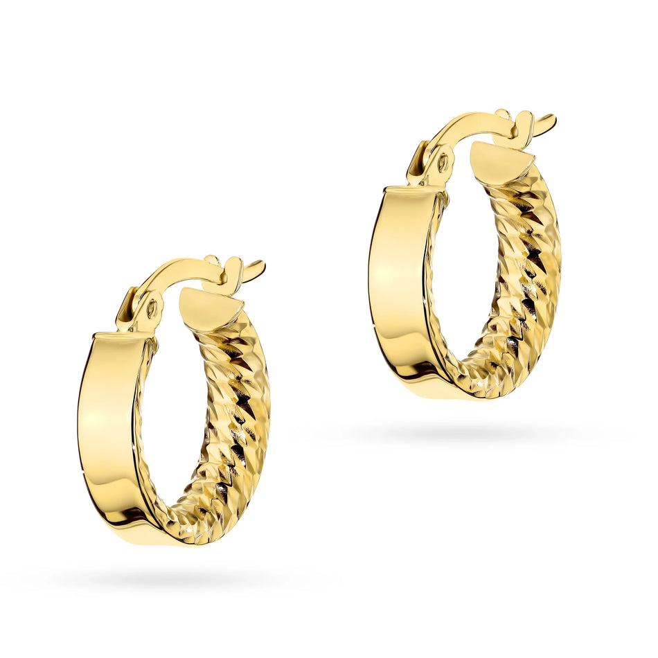 Yellow Gold Hoop Earrings with Diamond-Cut Interior | 585 (14k) Yellow Gold English Clasp Earrings