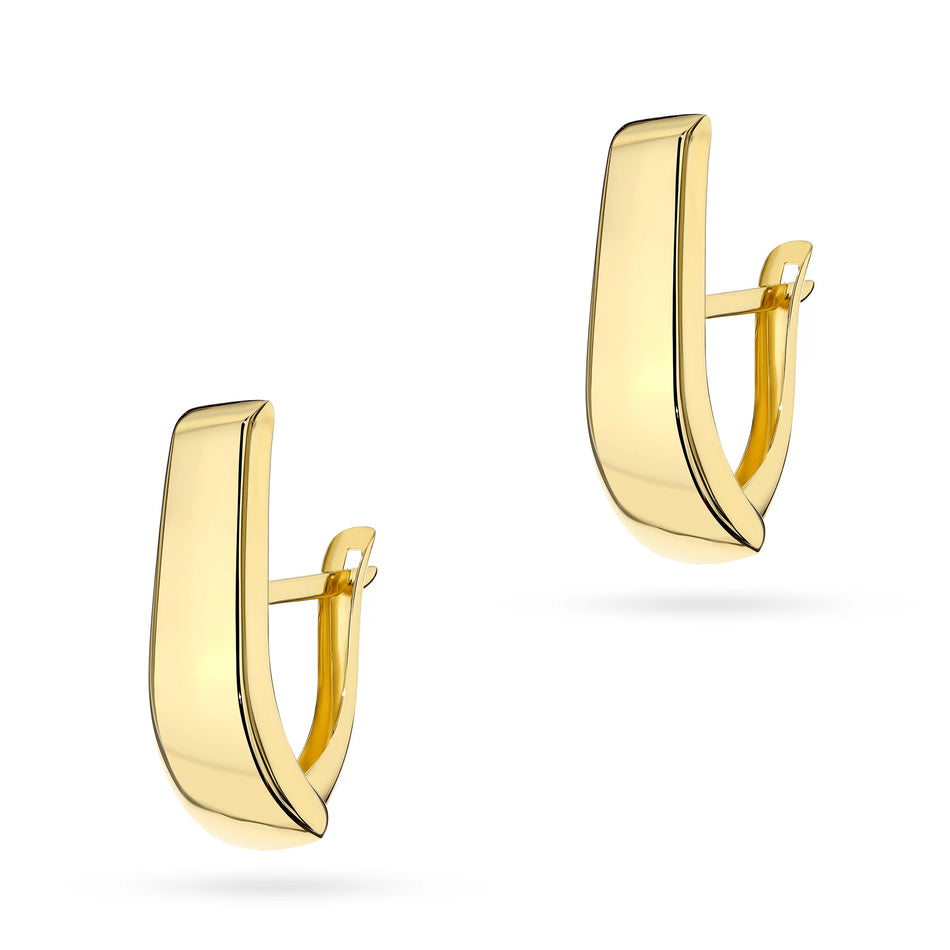 Yellow Gold Smooth Elongated Earrings | 585 (14k) Yellow Gold English Clasp Earrings