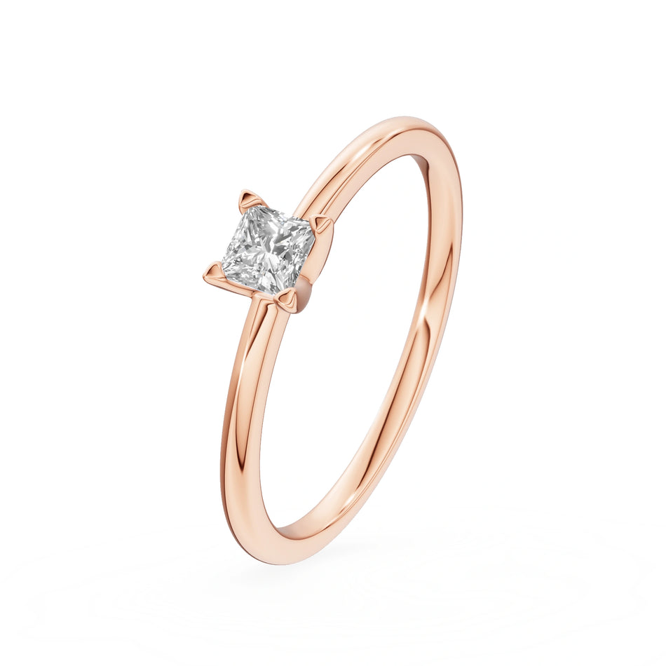 Gremari Seven Grace zásnubní prsten z růžového zlata s 0,15 ct lab-grown diamantem – Princess