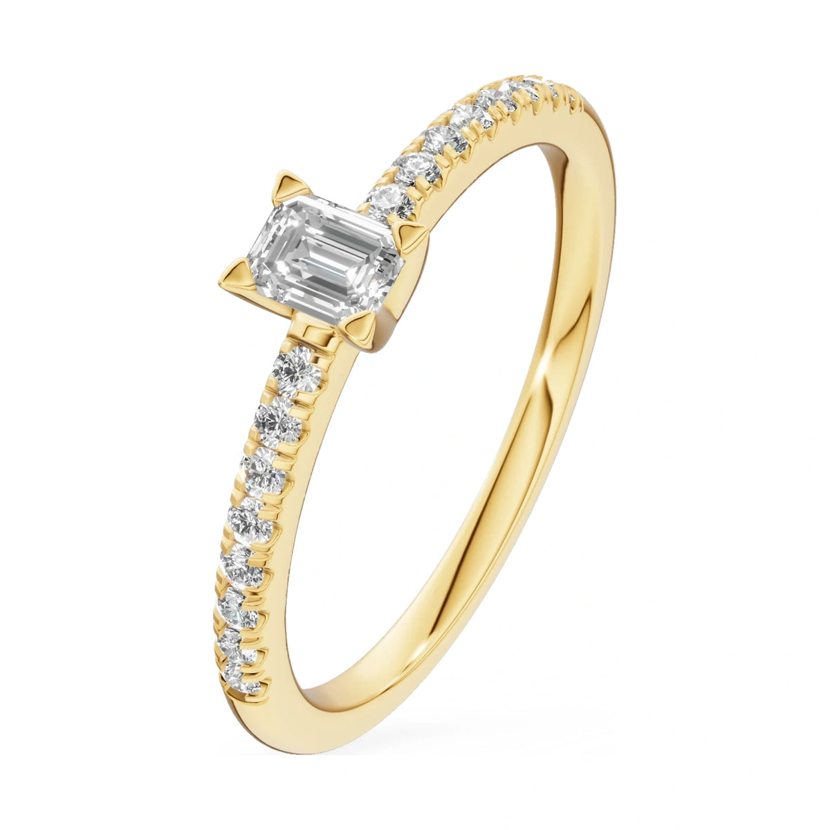 0.15 ct emerald-cut natural diamond GREMARI Seven Solis engagement ring in 14K yellow gold