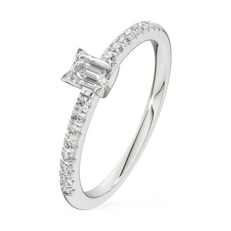 0.15 ct emerald-cut natural diamond GREMARI Seven Solis engagement ring in 14K white gold