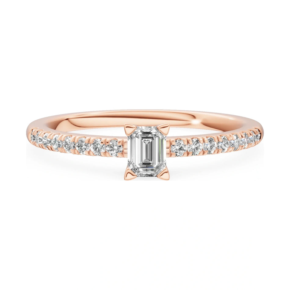 GREMARI Seven Solis 14K rose gold engagement ring with 0.15 ct emerald-cut natural diamond