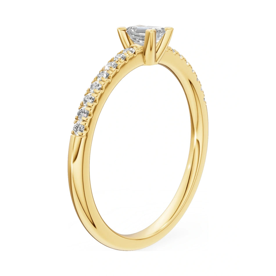 14K yellow gold GREMARI Seven Solis ring with 0.15 ct emerald-cut natural diamond