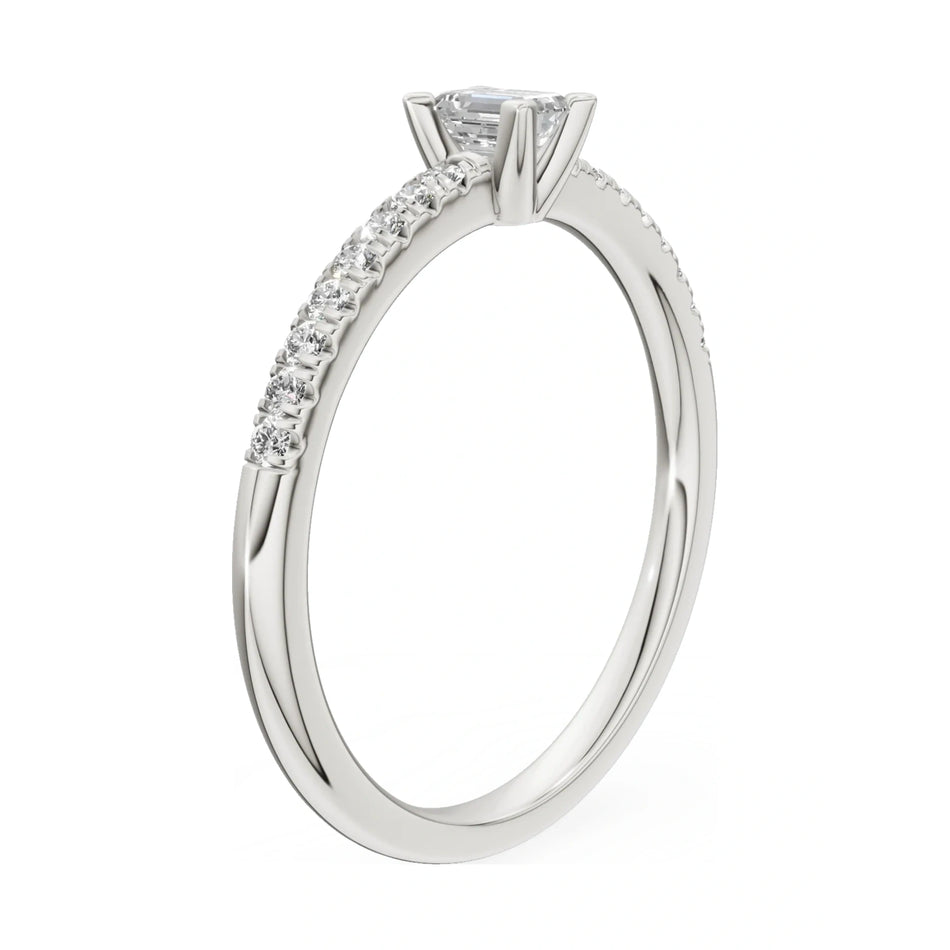 14K white gold GREMARI Seven Solis ring with 0.15 ct emerald-cut natural diamond