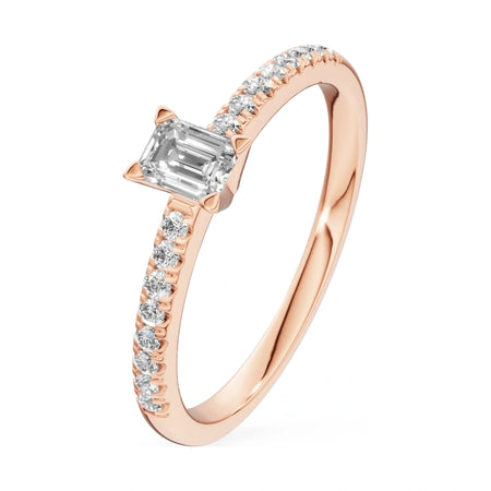 0.24 ct emerald-cut natural diamond GREMARI Seven Solis engagement ring in 14K rose gold