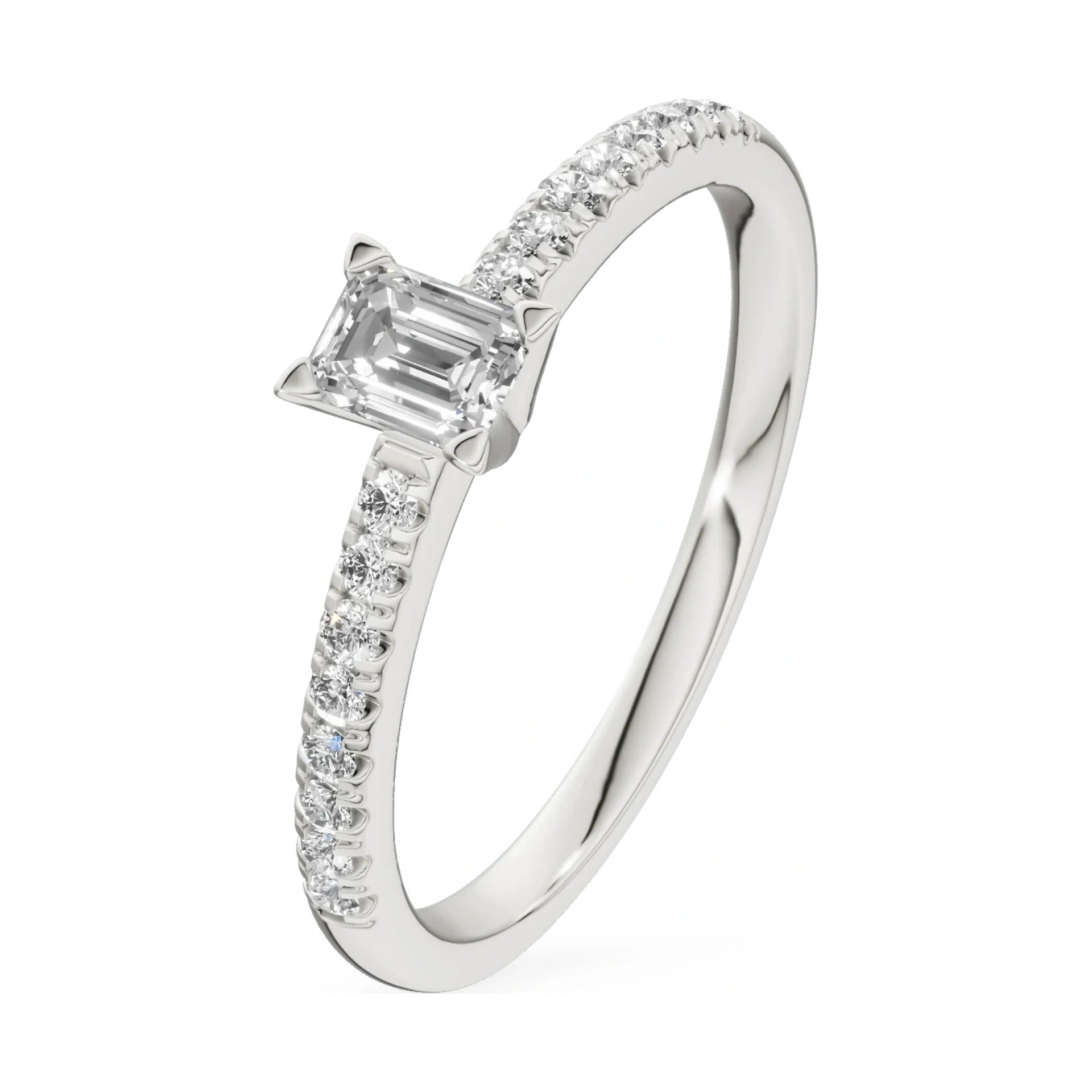 0.24 ct emerald-cut natural diamond GREMARI Seven Solis engagement ring in 14K white gold